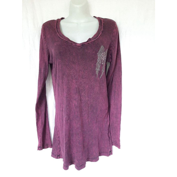 Central Park Tops - Women's central park ribbed Purple Long Sleeve T-Shirt Size XL Y2K 90s Top